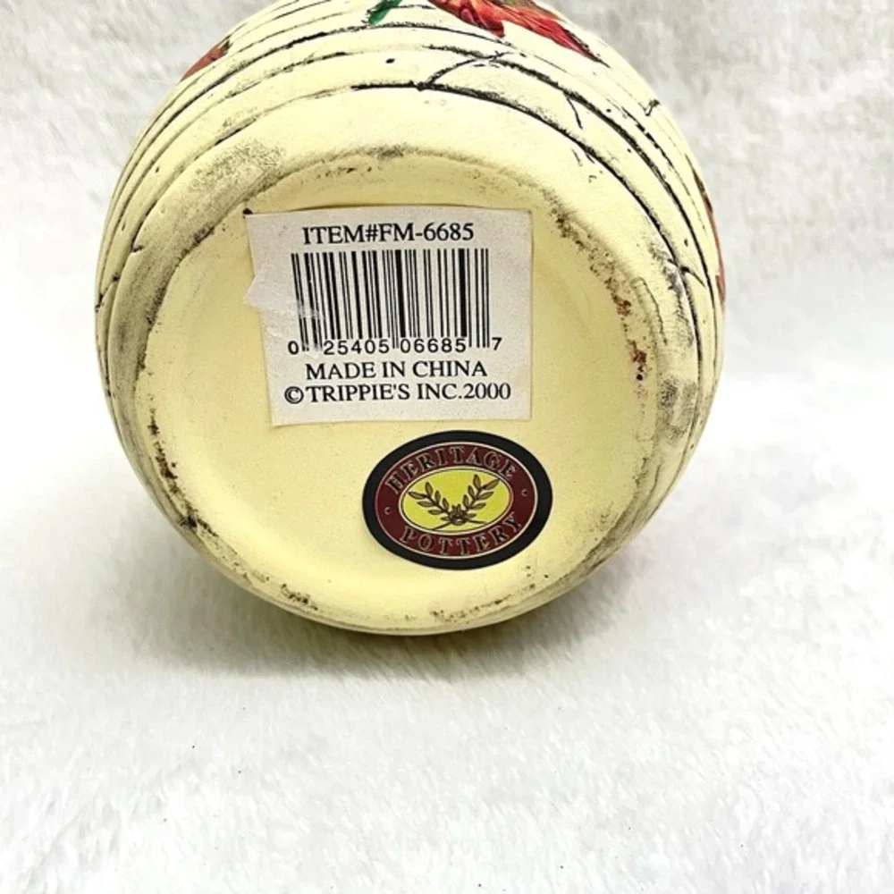 Heritage Pottery Vase Cream With Bright Orange‎ Leaves And Black Etching